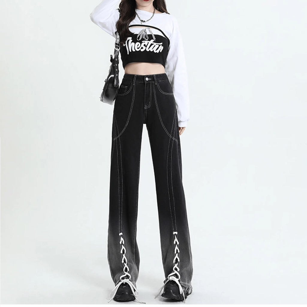 Gradient Lace-Up Pants