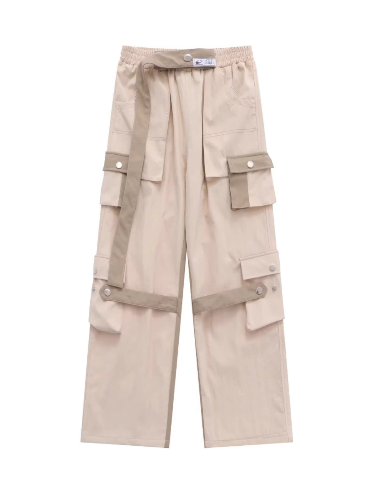 Beige Multi-Pocket Techwear Pants