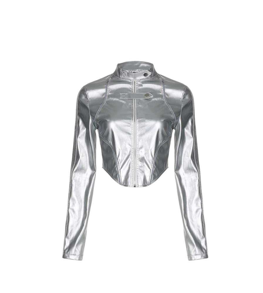 Women’s Faux Leather Stand-up Collar Jacket