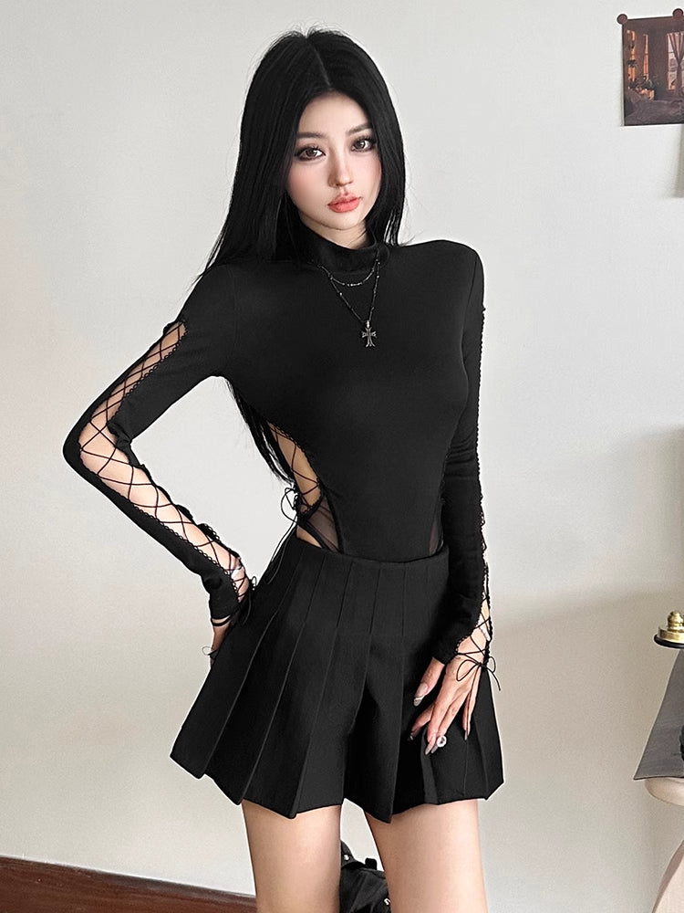 High Neck Lace-Up Bodysuit