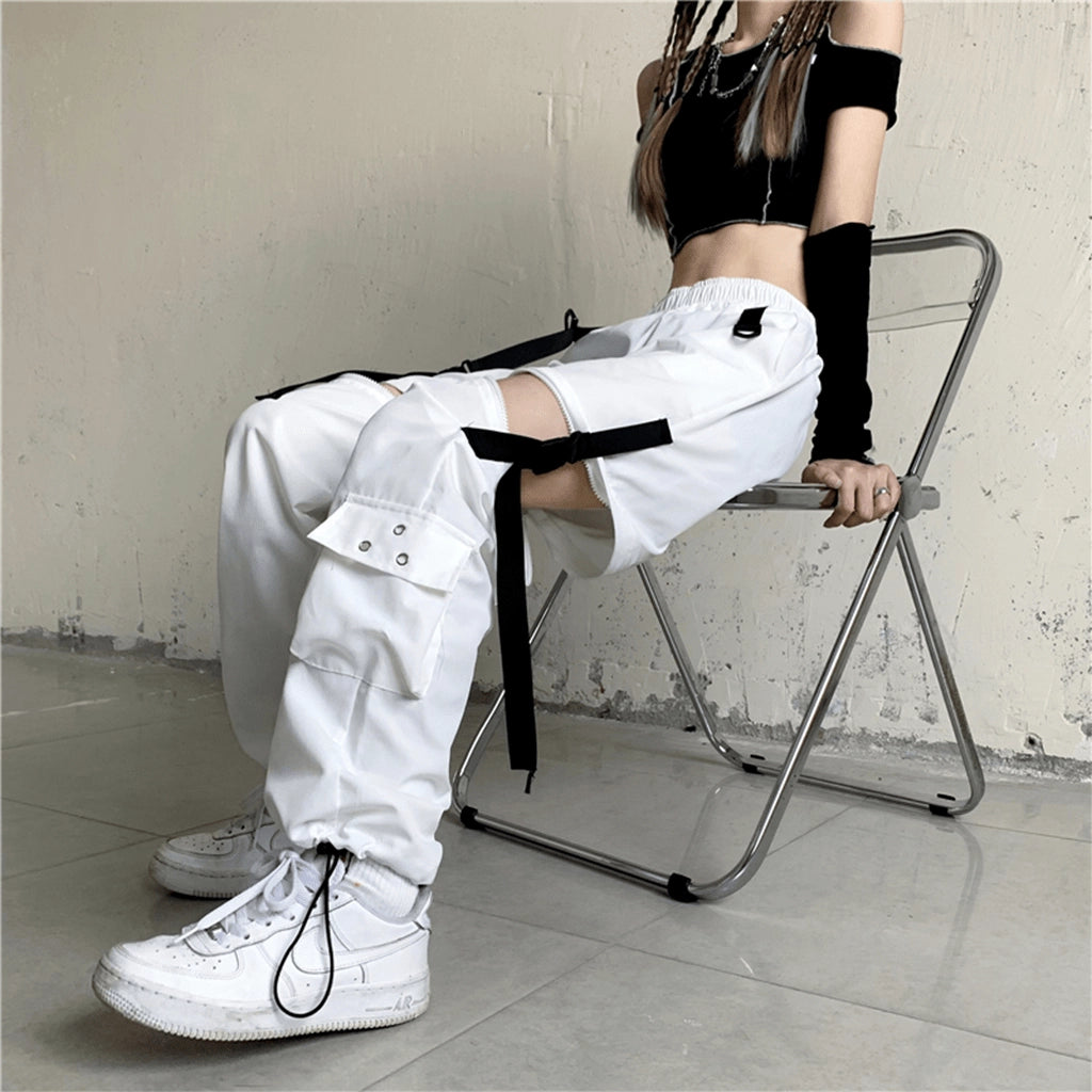 White Strap Techwear Pants